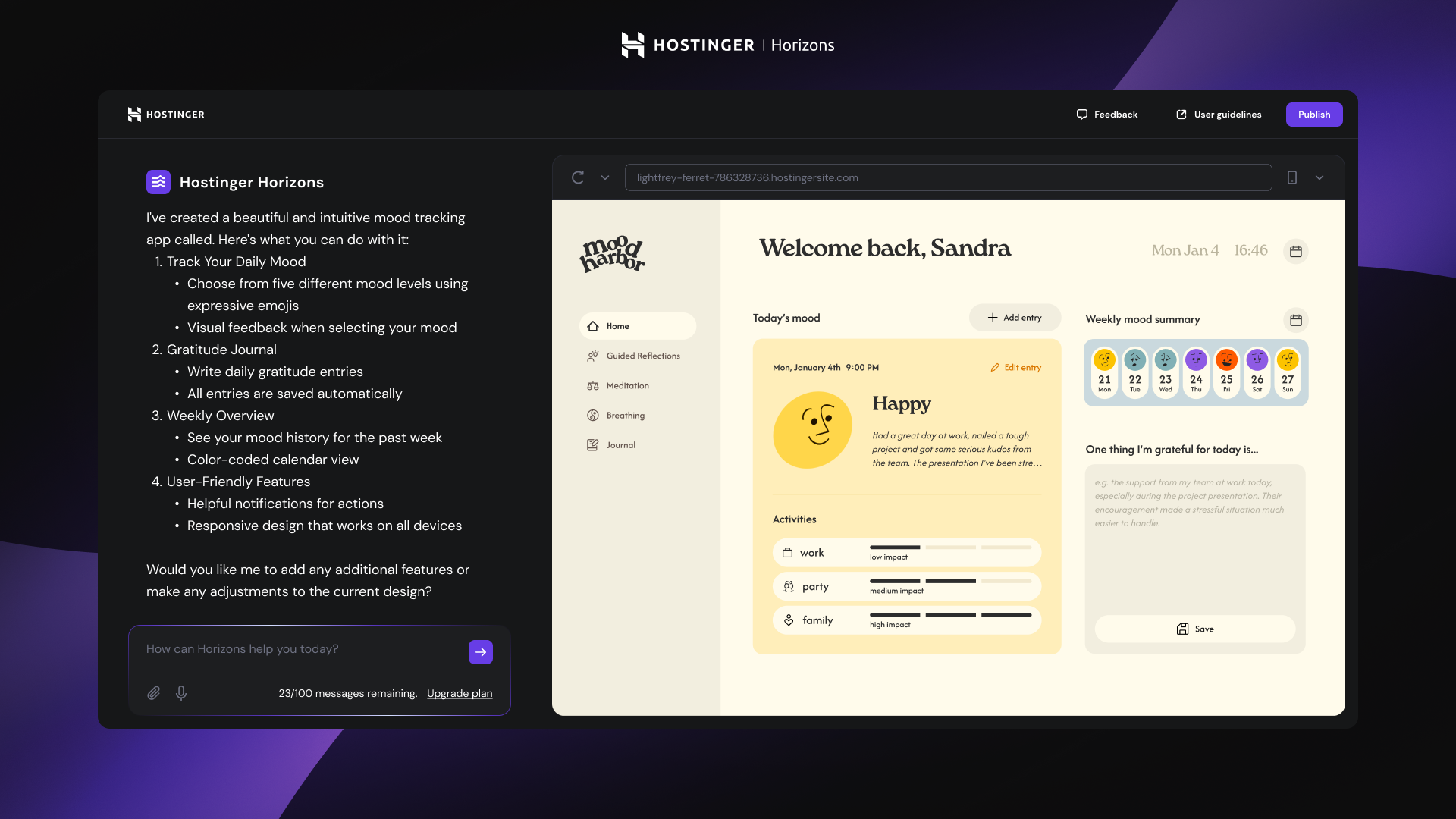 Hostinger Horizons is an innovative AI-powered no-code web app builder that transforms ideas into functional applications through simple conversation.