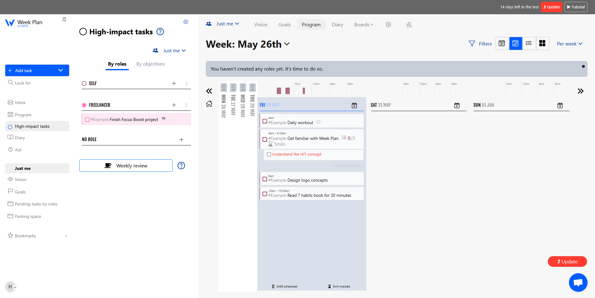 Week Plan screenshot