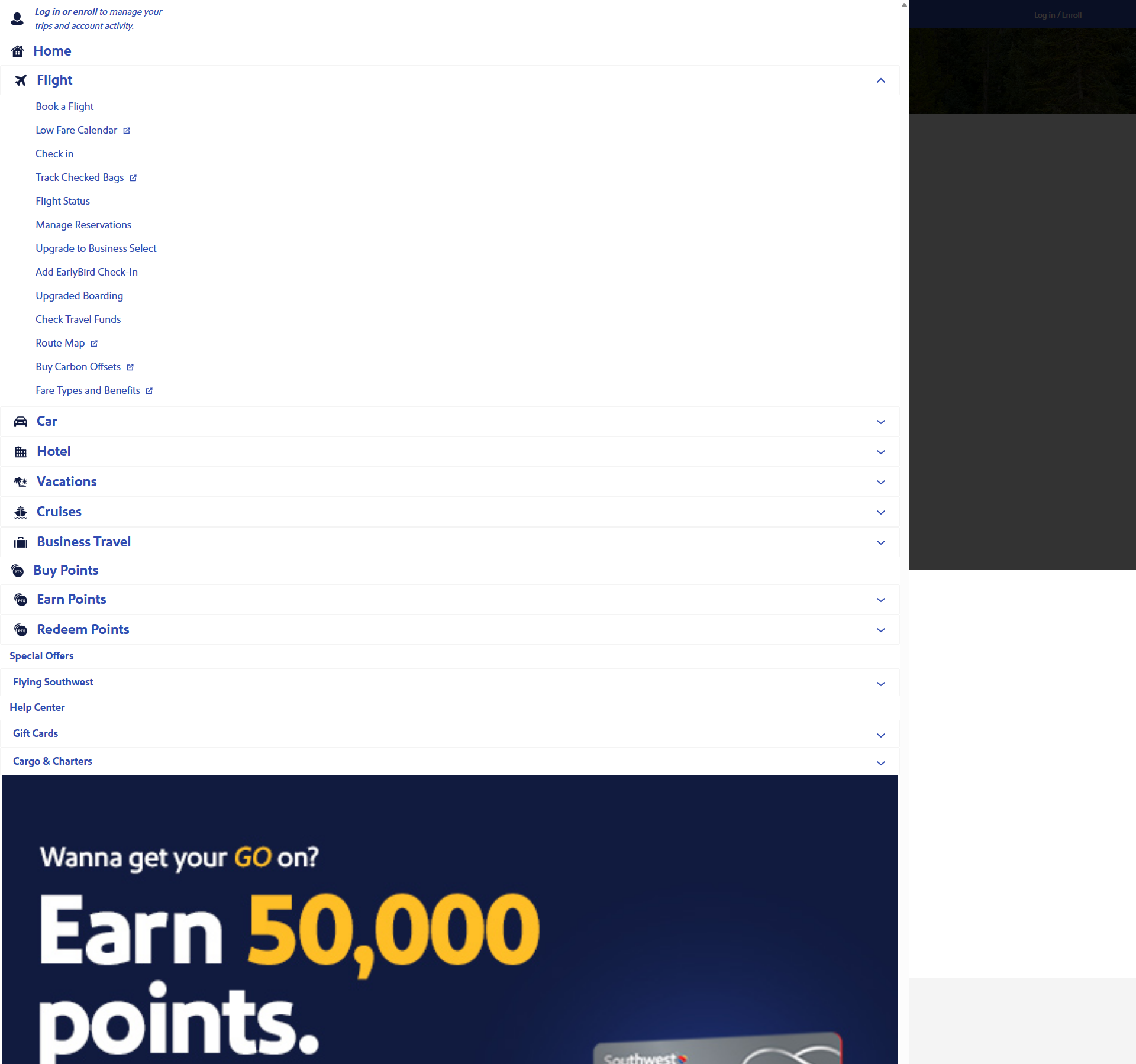 Southwest Airlines screenshot