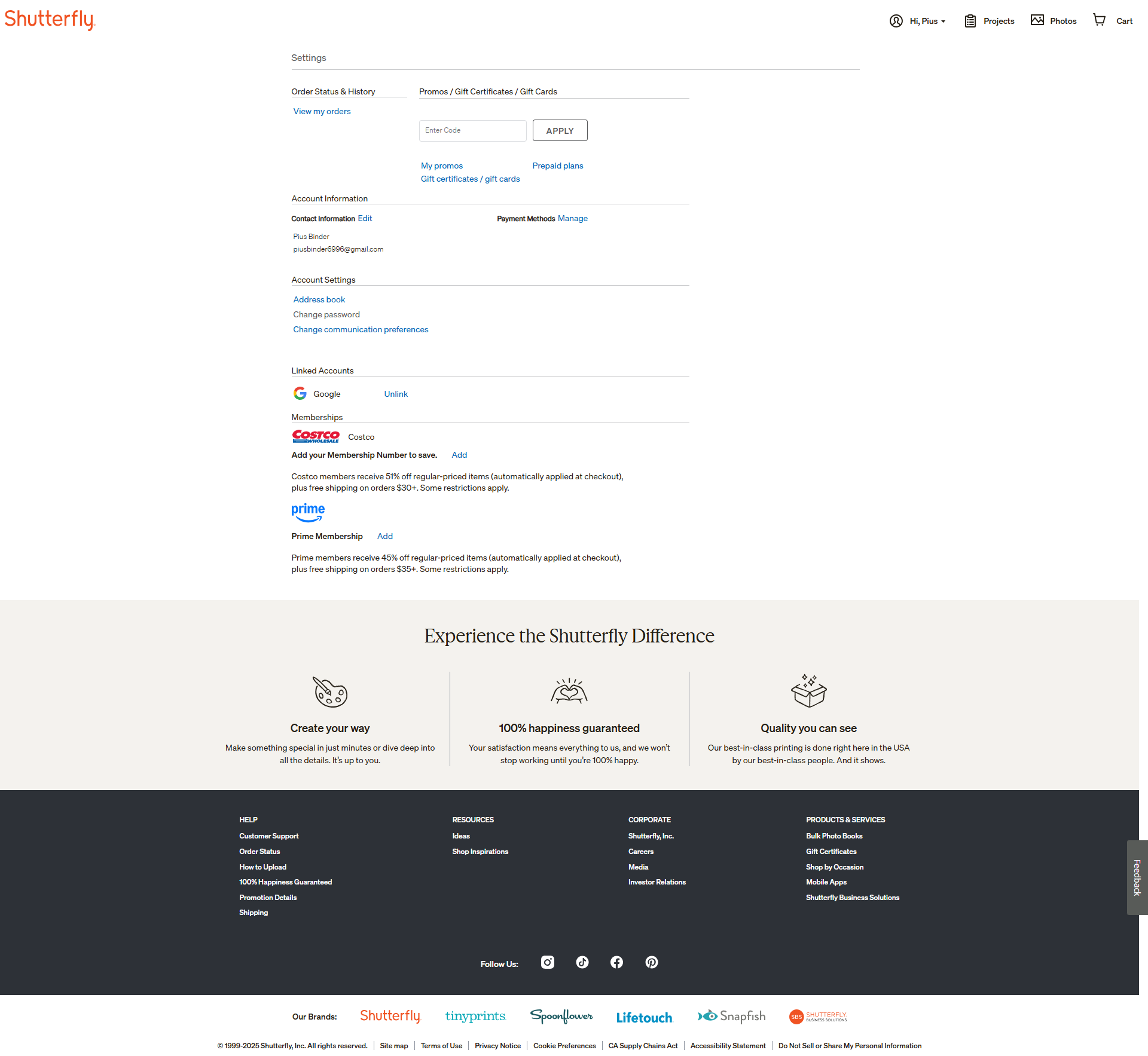 Shutterfly screenshot