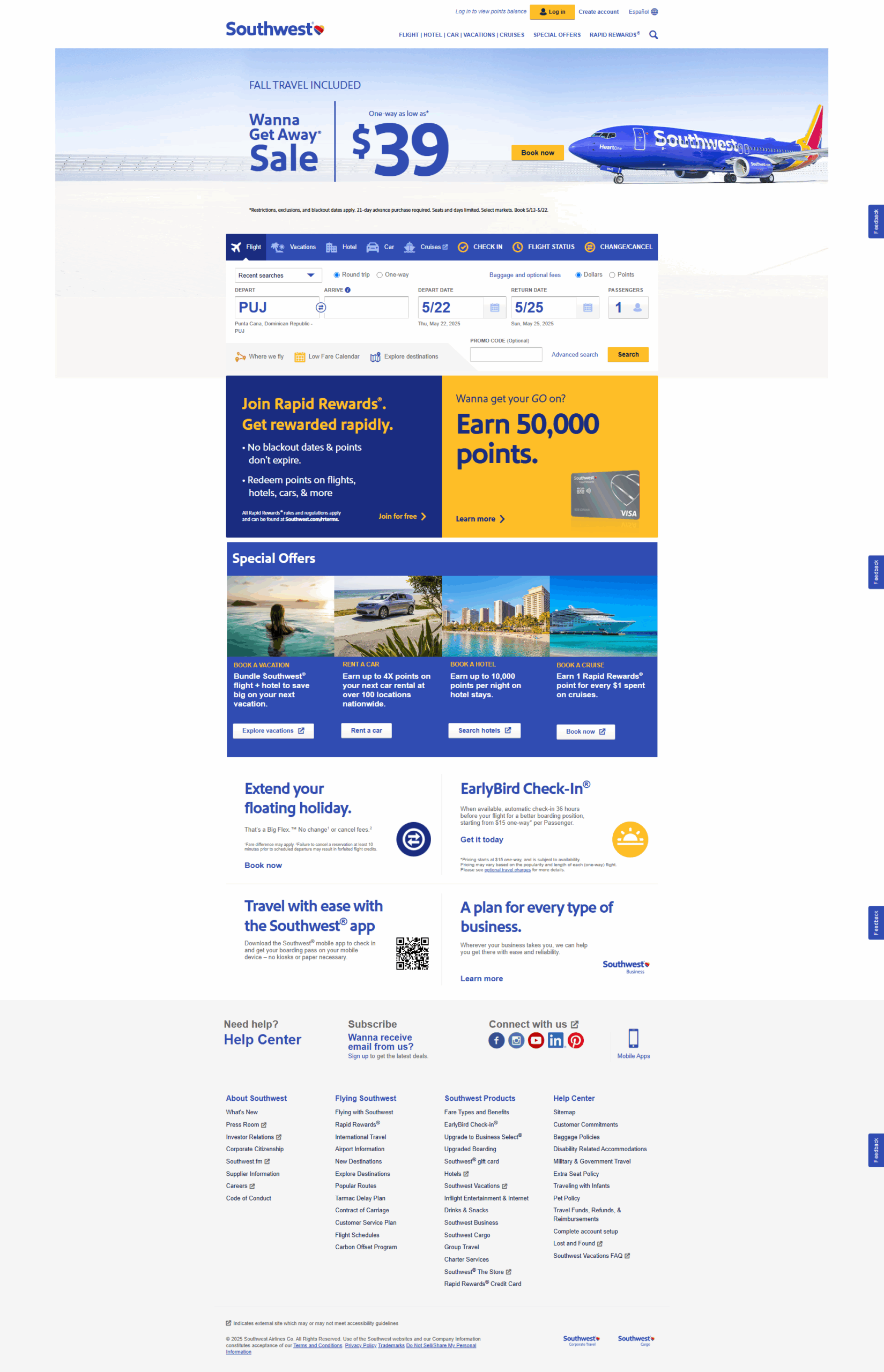 Southwest Airlines screenshot