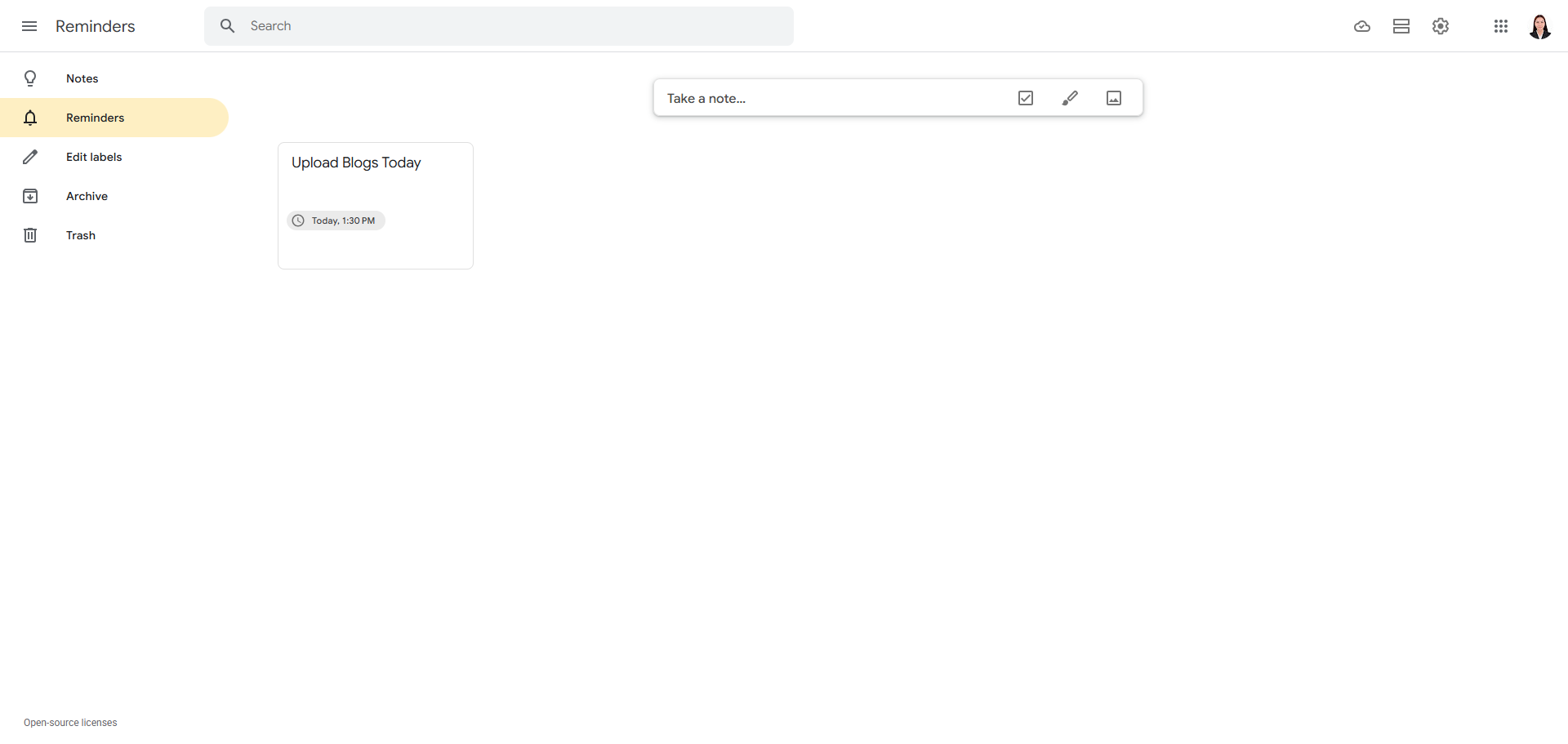 Google Keep screenshot