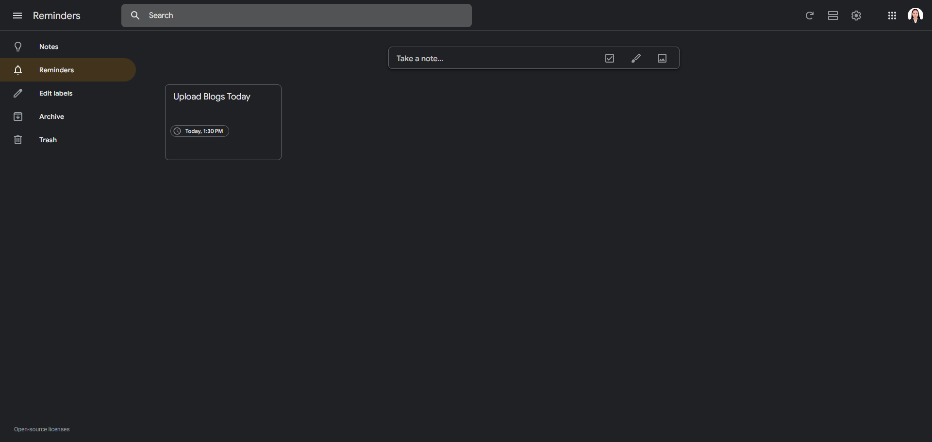 Google Keep screenshot